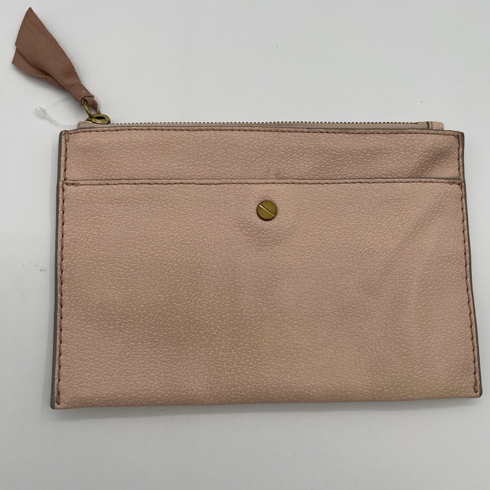 J.Crew Signet Large Leather‎ Pouch Wallet Cream Pink 8x6" Zipper Magnet